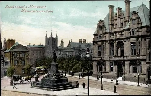Ak Newcastle upon Tyne North East England, Stephensons Monument