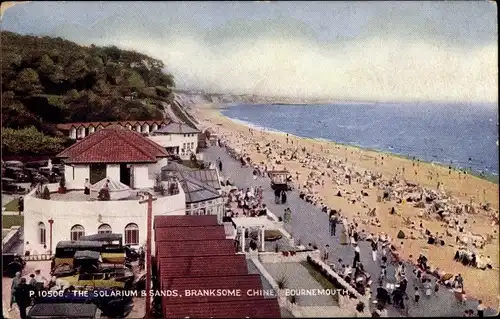 Ak Bournemouth Dorset South West England, The Solarium & sands, Branksome Chine