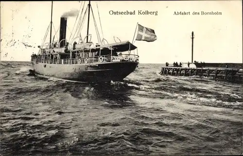 Ak Kołobrzeg Kolberg Pommern, Abfahrt Fährschiff Bornholm