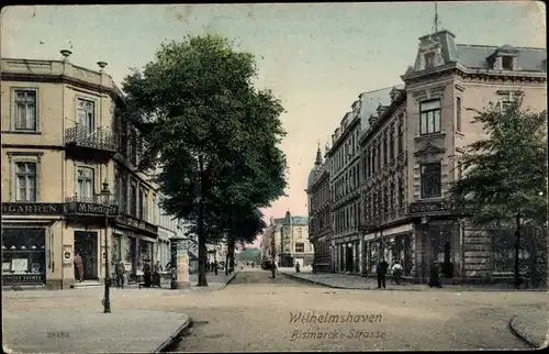 Ak Wilhelmshaven in Niedersachsen, Bismarck Straße, Zigarrenhandlung, Litfaßsäule