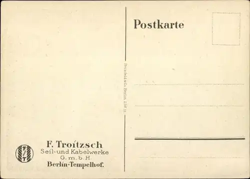 Künstler Ak Lüdke, E., Berlin Tempelhof, Seil- und Kabelwerke F. Troitzsch, Hausbau