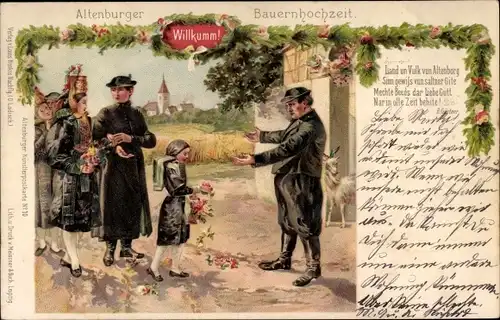 Litho Altenburger Bauernhochzeit, Personen in Trachten