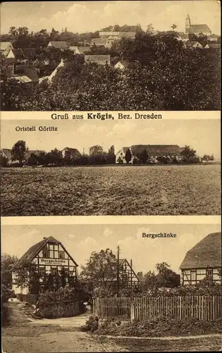 Ak Krögis Käbschütztal Sachsen, Görtitz, Bergschänke, Blick auf den Ort