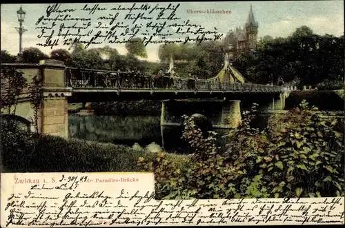 Litho Zwickau in Sachsen, Ebertschlösschen, Paradiesbrücke