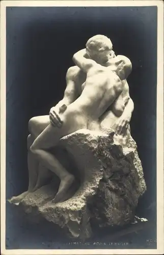 Foto Ak Plastk von Rodin, Küssendes Paar, Frauenakt, Männerakt, Le Baiser