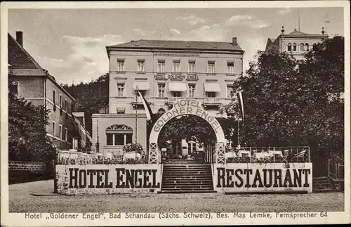 Ak Bad Schandau Sächsische Schweiz, Hotel Goldener Engel, Inh. Max Lemke