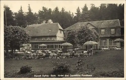 Ak Hain Oybin Oberlausitz, Hotel und Gaststätte Forsthaus, Terrasse und Garten