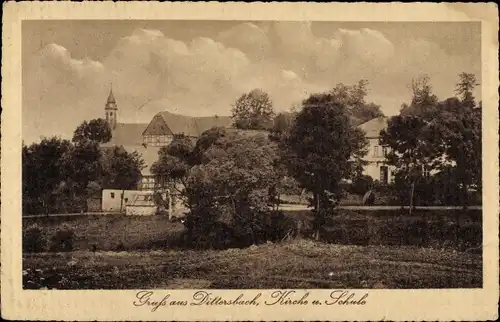 Ak Dittersbach Frauenstein im Erzgebirge, Kirche, Schule