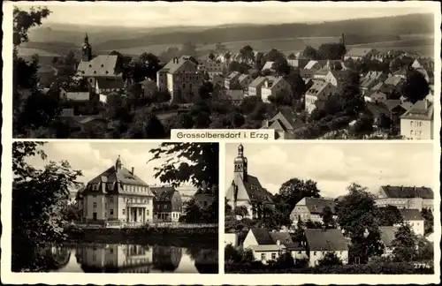 Ak Großolbersdorf im Erzgebirge, Blick auf den Ort, Schloss, Kirche