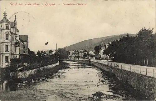 Ak Olbernhau im Erzgebirge, Grünthalerstraße, Flusspartie