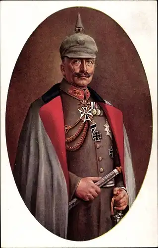 Künstler Ak Grabendorff, R., Kaiser Wilhelm II., Portrait in Felduniform, Pickelhaube