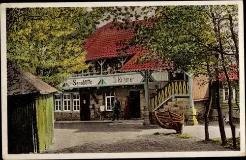 Ak Salzhemmendorf Niedersachsen, Waldwirtschaft Sennhütte, Dreikantiger Stein,Hirschmannsruh