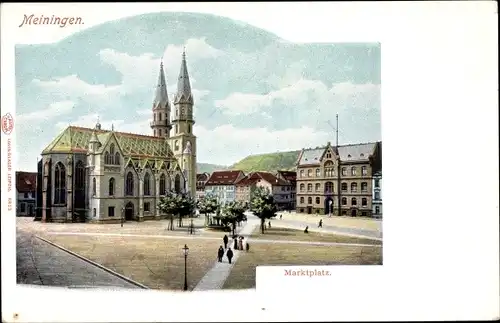 Litho Meiningen in Thüringen, Marktplatz