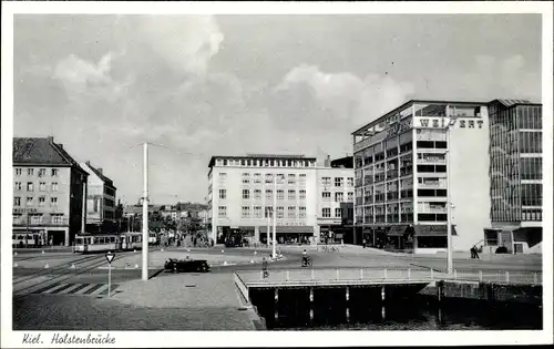 Ak Kiel in Schleswig Holstein, Holstenbrücke, Straßenbahn, Häuser