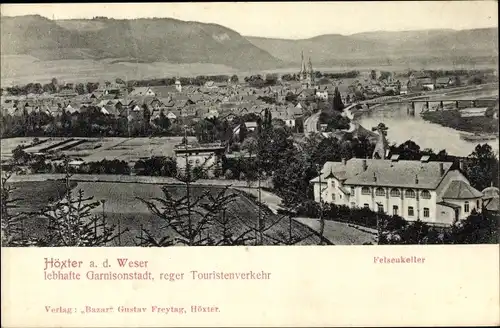 Ak Höxter an der Weser, Blick auf den Ort, Felsenkeller