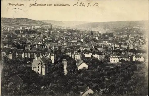 Ak Pforzheim im Schwarzwald, Totalansicht vom Wasserturm