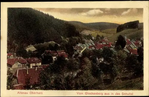 Ak Altenau Clausthal Zellerfeld im Oberharz, Vom Glockenberg aus in das Schultal