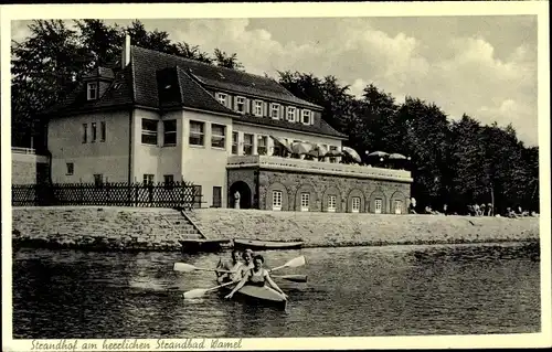 Ak Wamel Möhnesee Nordrhein Westfalen, Strandhof, Ruderpartie