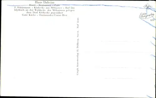 Ak Körbecke Möhnesee in Westfalen, Gaststätte Haus Daheim, Innenansicht