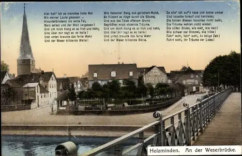 Ak Holzminden, Blick auf Ortschaft von der Weserbrücke, Gedicht