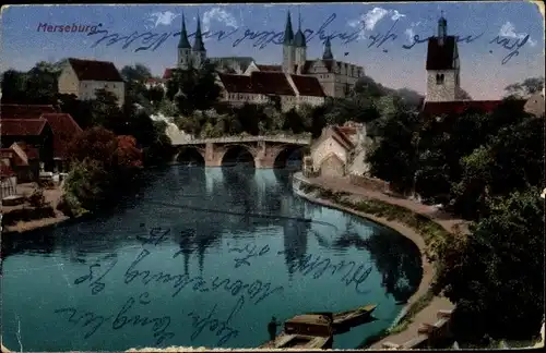 Ak Merseburg an der Saale, Teilansicht, Brücke, Kanal