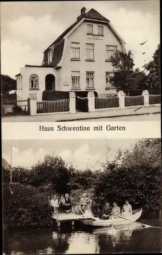 Ak Malente Gremsmühlen in Ostholstein, Haus Schwentine, Ruderboot