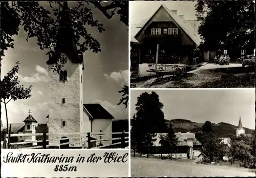 Ak St. Katharina in der Wiel Wies Steiermark, Kirche, Gesamtansicht, Gasthaus