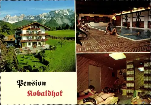 Ak Ramsau am Dachstein Steiermark, Pension Kobaldhof, Schwimmbad, Außenansicht