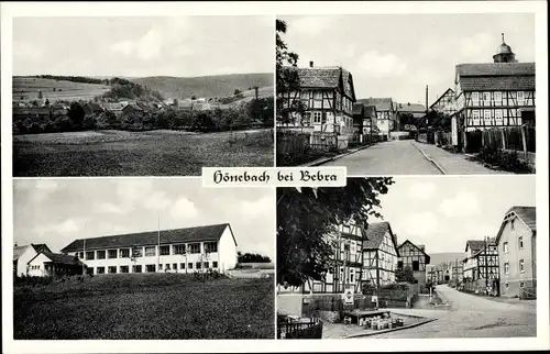 Ak Hönebach Wildeck in Hessen,  Panorama, Schule, Gasolin, Straße