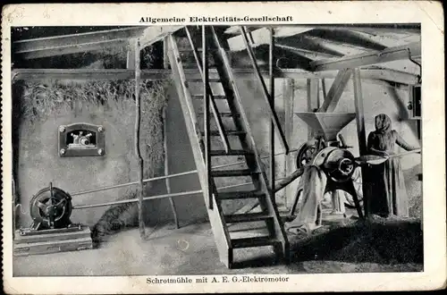 Ak AEG, Schrotmühle mit Elektromotor, Reklame