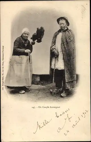 Ak Puy de Dôme, Un Couple Auvergnat, Tracht