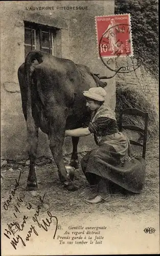 Ak Puy de Dôme, Types d'Auvergne, Frau beim Melken