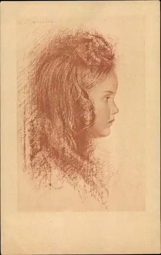 Künstler Ak Schachinger Walther, Mädchenportrait, Rötelzeichnung