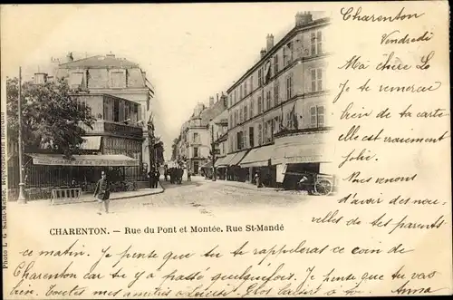 Ak Charenton Hauts de Seine, Rue du Pont, Montée, Rue Saint Mandé