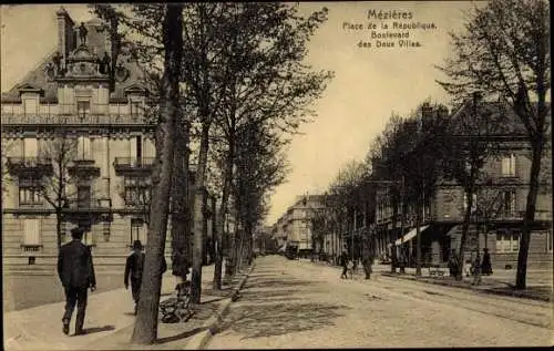 Ak Charleville Mézières Ardennes, Place de la Republique, Boulevard des Deux Villes
