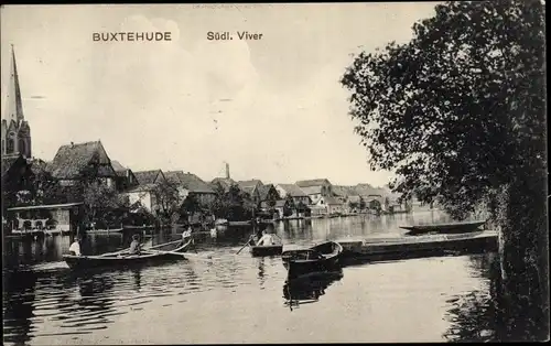 Ak Buxtehude in Niedersachsen, Südliche Viver, Ruderboote, Ortspartie