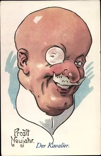 Ak Glückwunsch Neujahr, Der Kavalier, glatzköpfiger Mann mit Monokel