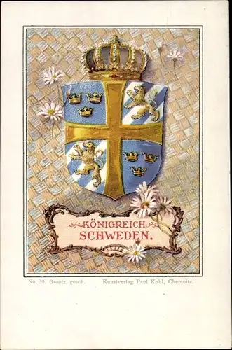 Wappen Litho Königreich Schweden, Margeriten, Krone