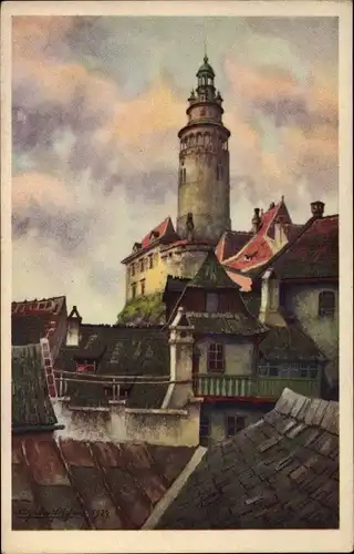 Künstler Ak Český Krumlov Böhmisch Krumau Krummau Südböhmen, Schloss