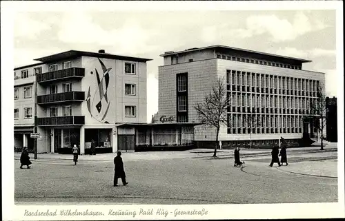 Ak Wilhelmshaven in Niedersachsen, Kreuzung Paul Hug- Grenzstraße, Café