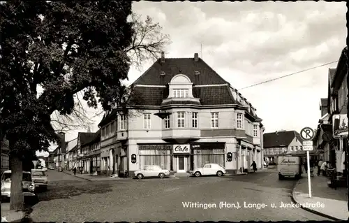 Ak Wittingen in Niedersachsen, Lange und Junkerstraße, Cafe