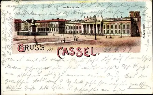 Litho Kassel in Hessen, Friedrichplatz, Säulenportal, Denkmal