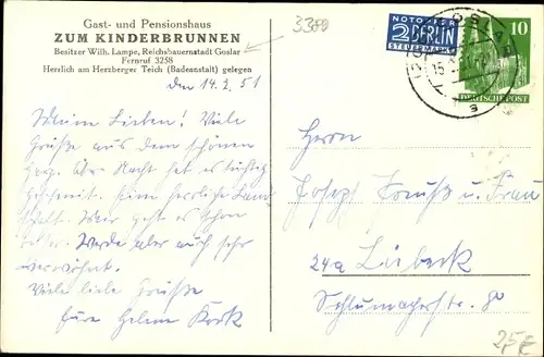 Ak Goslar am Harz, Gasthof zum Kinderbrunnen, Bes. W. Lampe