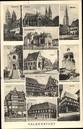 Ak Halberstadt in Sachsen Anhalt, Rathaus, Holzmarkt, Dom, Stadttheater
