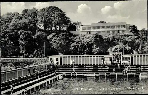 Ak Düsternbrook Kiel in Schleswig Holstein, Blick auf Bellevue mit Badeanstalt