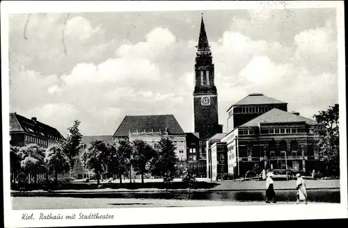 Ak Hansestadt Kiel, Rathaus, Stadttheater, Passanten