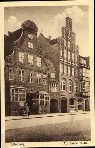 Ak Lüneburg in Niedersachsen, Am Sande 14-16, Giebelhäuser