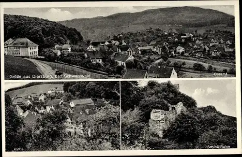 Ak Diersburg Hohberg Baden, Panorama, Schloss Ruine