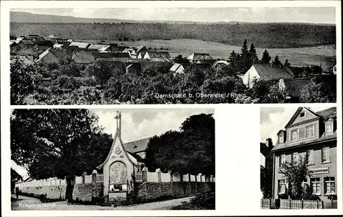 Ak Damscheid Oberwesel am Rhein, Panorama, Kriegerdenkmal, Gasthaus