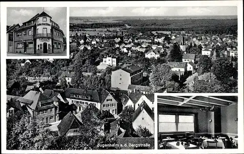 Ak Jugenheim an der Bergstrasse Hessen, Panorama, Vogelschau, Gasthaus Drei Mohren